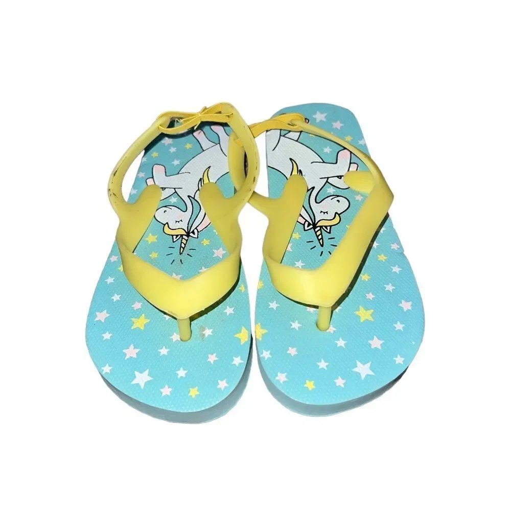 Adorable blue and yellow unicorn flip flops girls size‎ 7/8